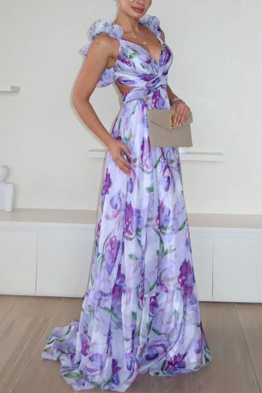 ZEPHIRA - Robe Maxi Whimsy Grace en Tulle Plissé – Détails Floraux, Dos Lacé