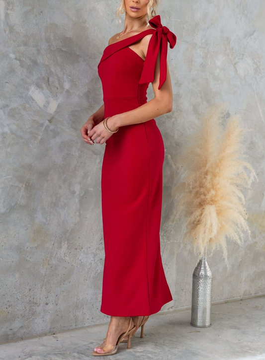 ZEPHIRA - Robe Rouge Mina Sans Bretelles, À Lien Latéral, Coupe Tailleur