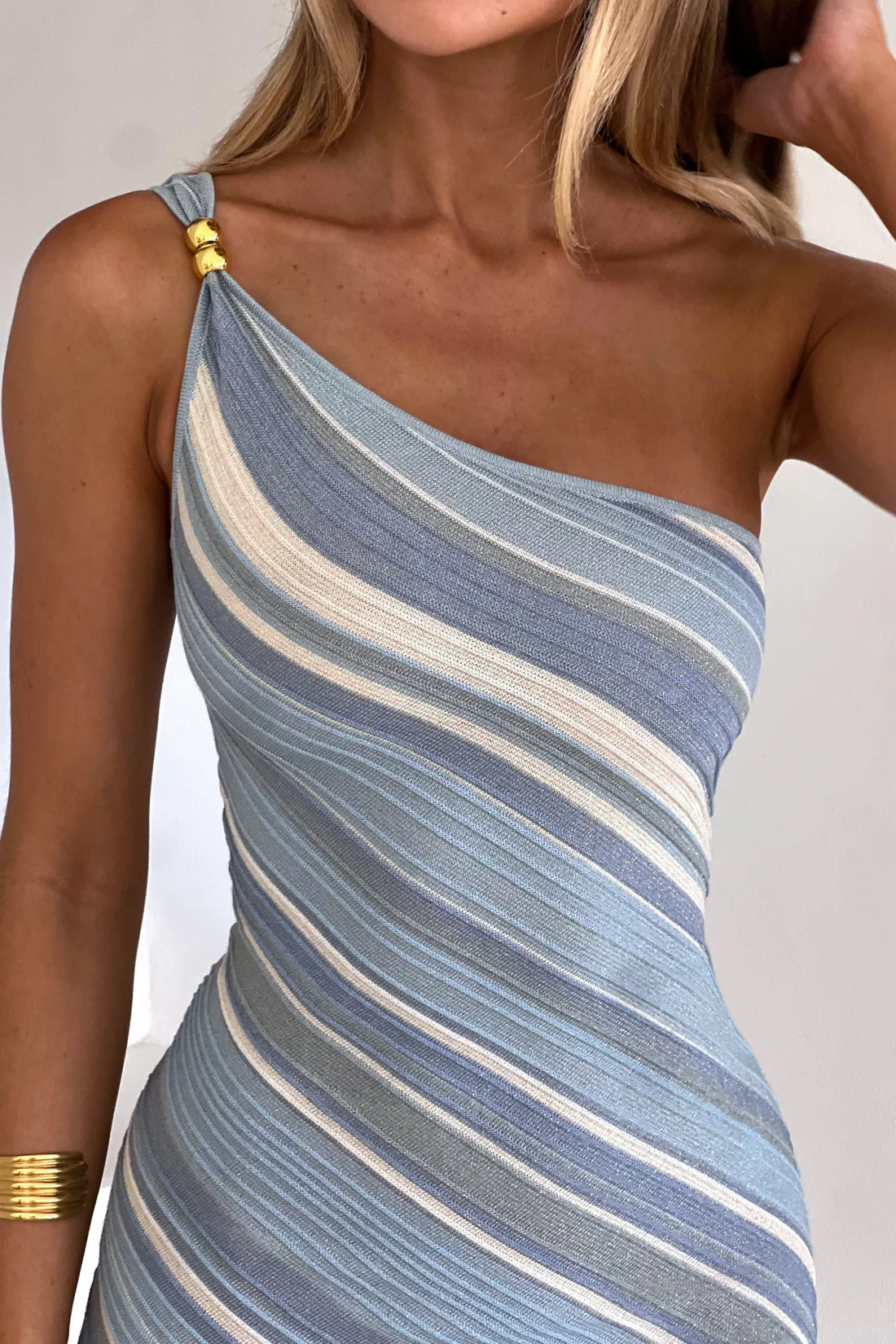Robe Milan Courte | Maille Rayée Bleue