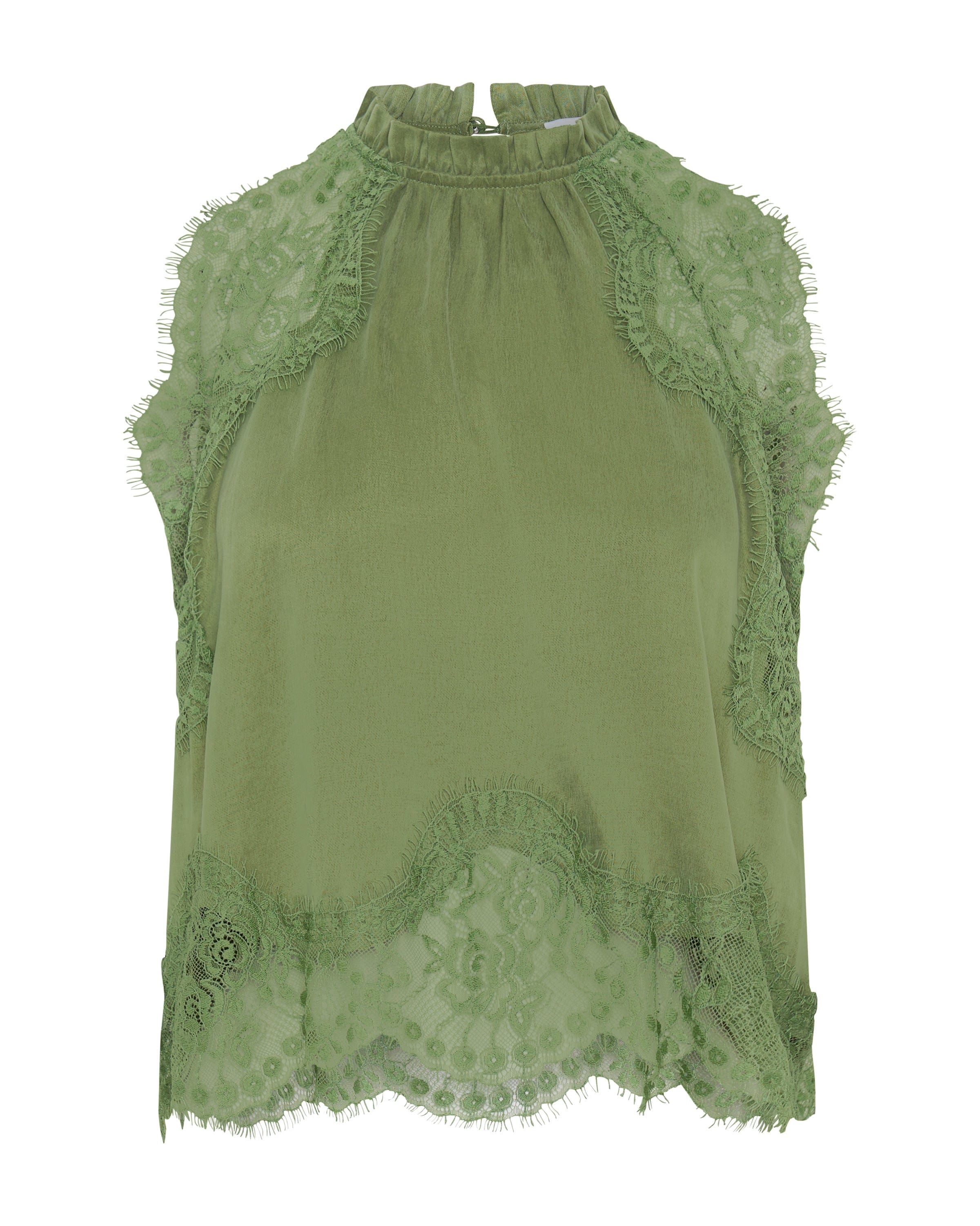 ZEPHIRA – Ensemble haut à col plissé et jupe trapèze à fente irrégulière en satin et dentelle