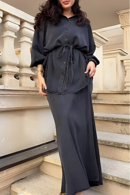 Completo Camicia a Maniche Lunghe con Coulisse e Gonna – ZEPHIRA